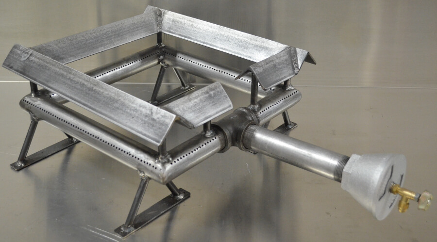 Square Pipe Burner with Grease Shield and Optional Support Legs